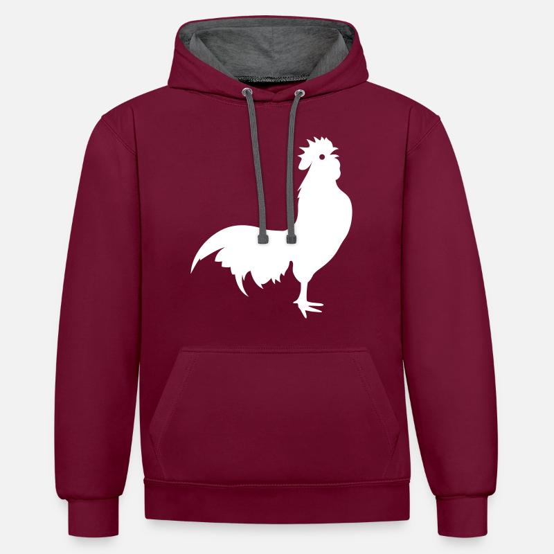 Silhouette d’animal coq - Sweat à capuche contrasté - bordeaux/anthracite