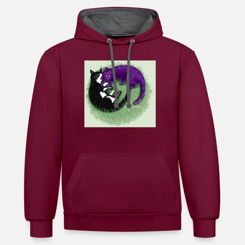 Ying Yang Chats - Sweat à capuche contrasté - bordeaux/anthracite