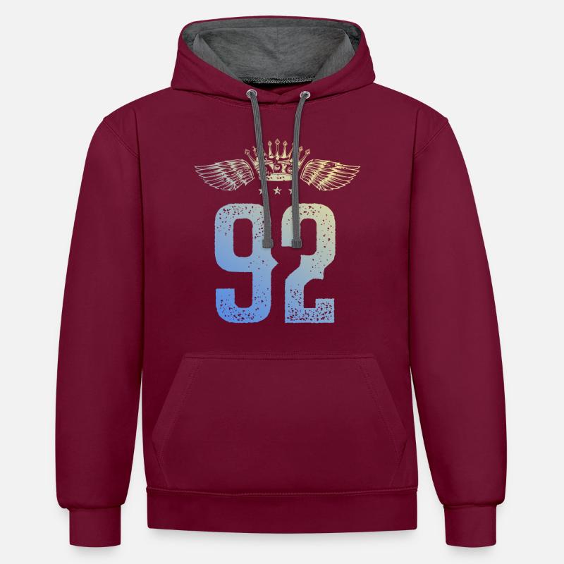 92 Couronne numérique - Sweat à capuche contrasté - bordeaux/anthracite