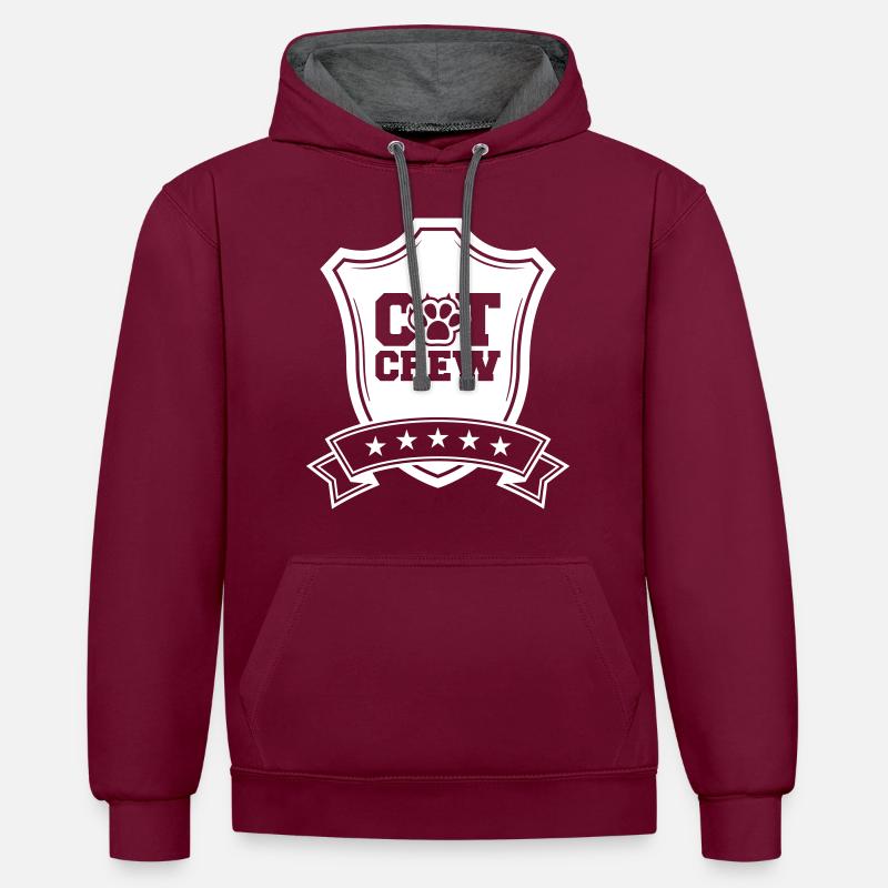 Écusson d'équipage de chat - Sweat à capuche contrasté - bordeaux/anthracite