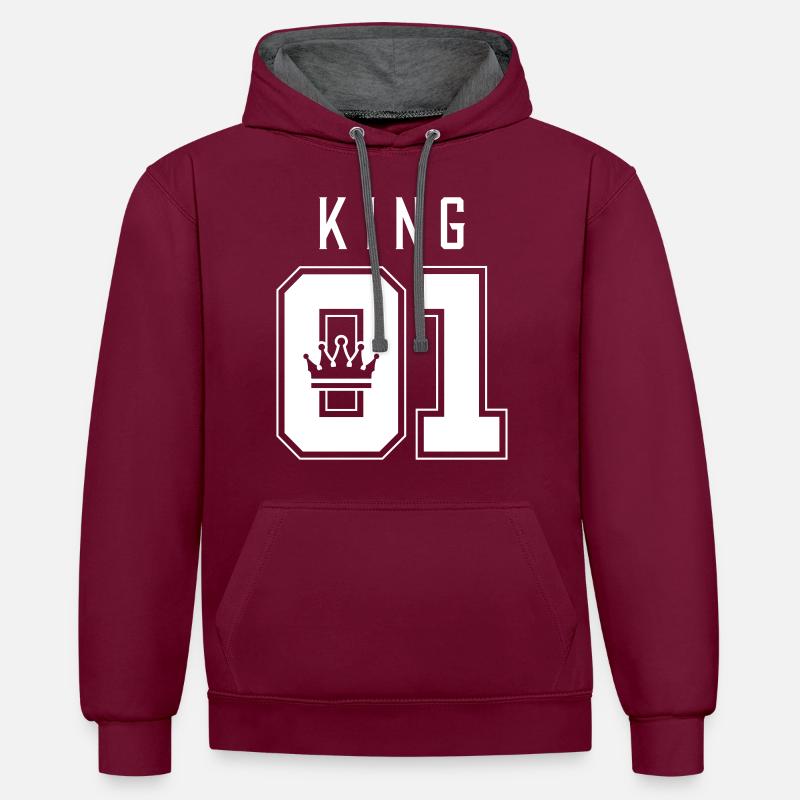 Couronne roi 01 - Sweat à capuche contrasté - bordeaux/anthracite