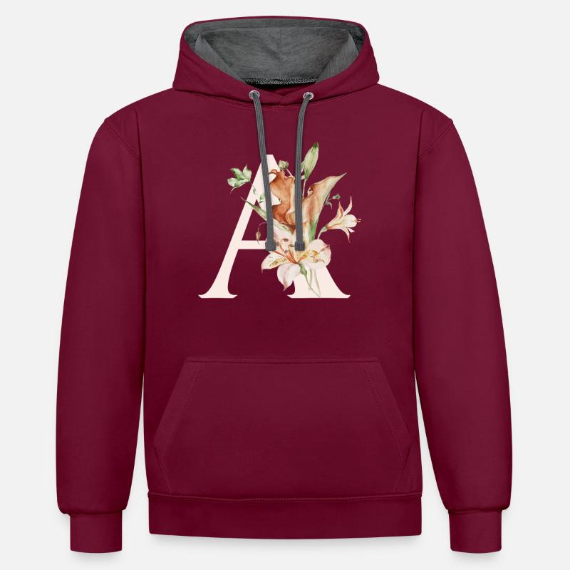 A - Sweat à capuche contrasté - bordeaux/anthracite