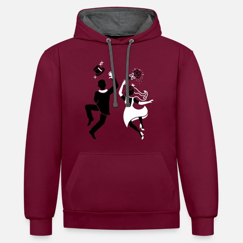 Mariée - marié - mariage - Paire - Sweat à capuche contrasté - bordeaux/anthracite