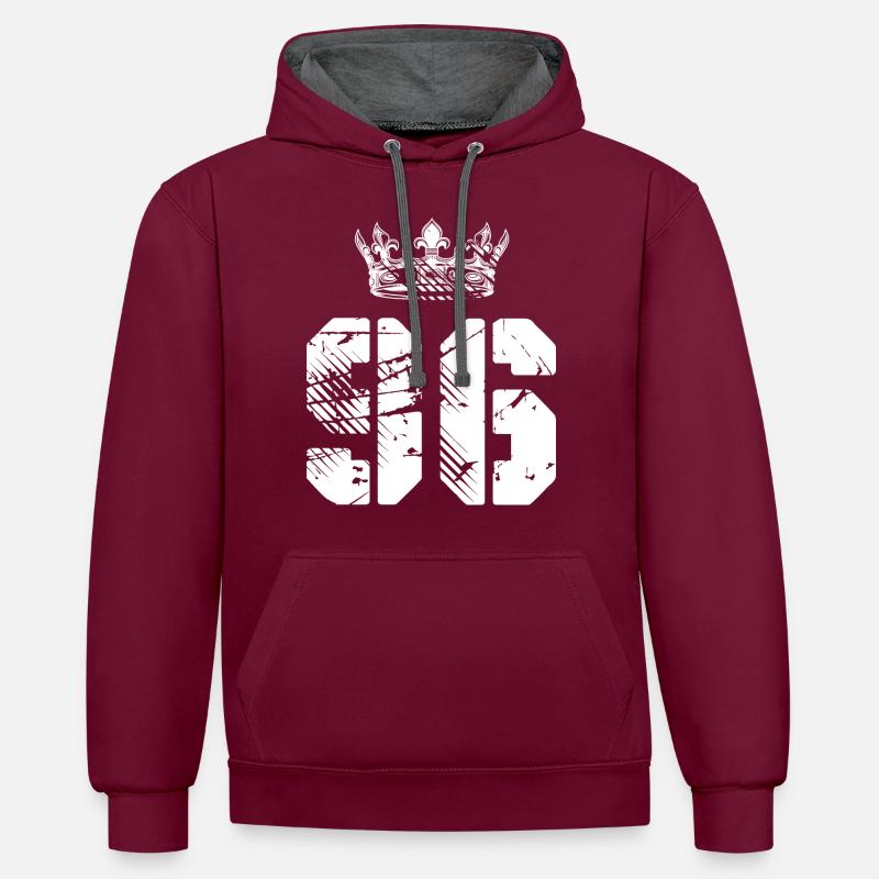 96 Couronne numérique - Sweat à capuche contrasté - bordeaux/anthracite
