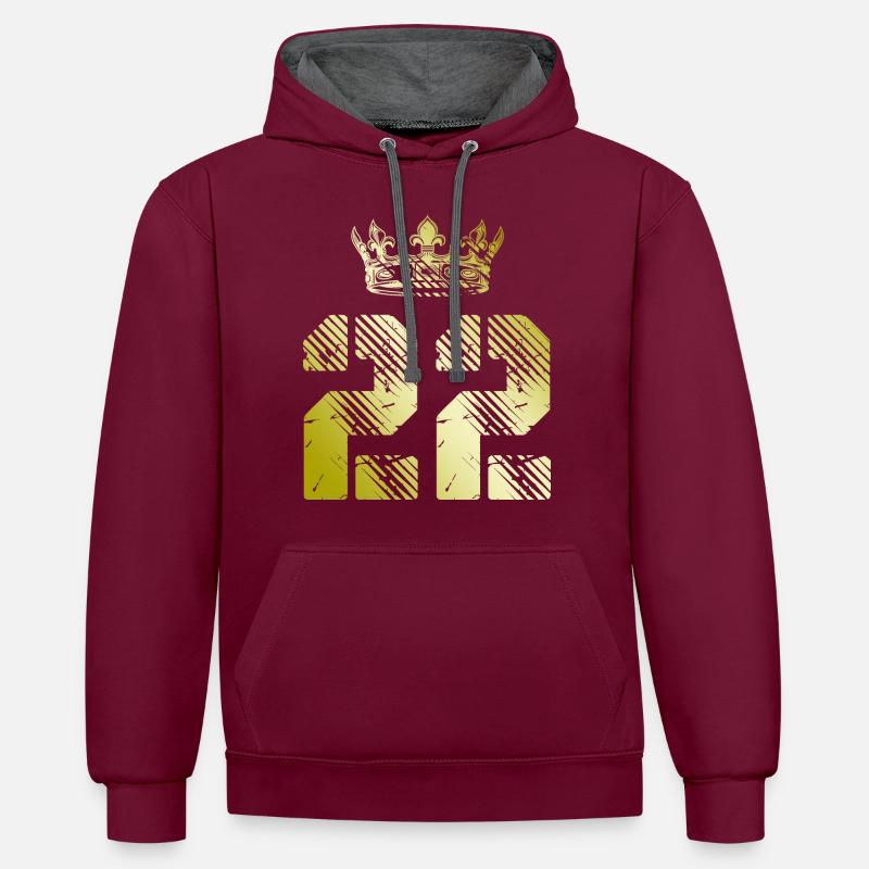 22 Couronne de numéros - Sweat à capuche contrasté - bordeaux/anthracite