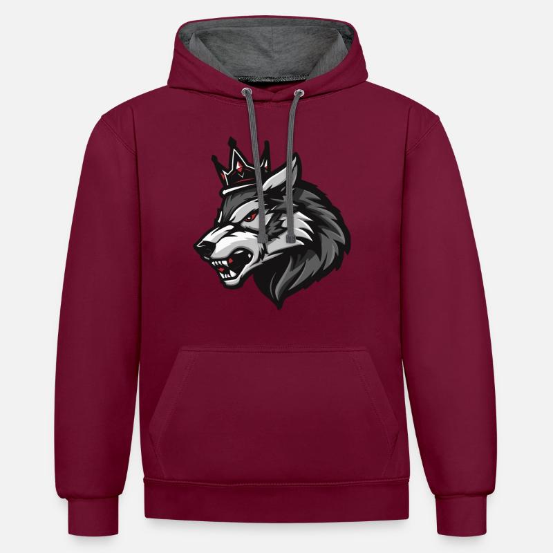 Wolf Crown - Contrast hoodie - burgundy/charcoal