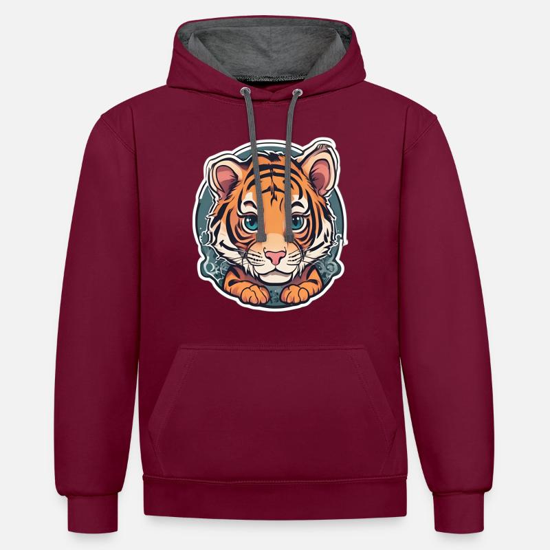 BÉBÉ TIGRE 7 - Sweat à capuche contrasté - bordeaux/anthracite