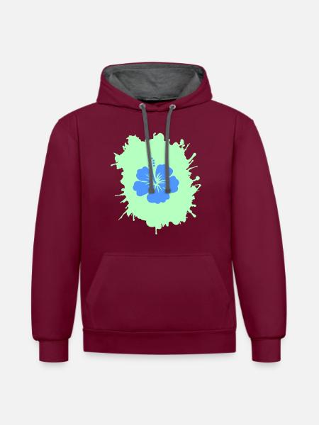 Hibiscus blobs - Contrast hoodie - burgundy/charcoal