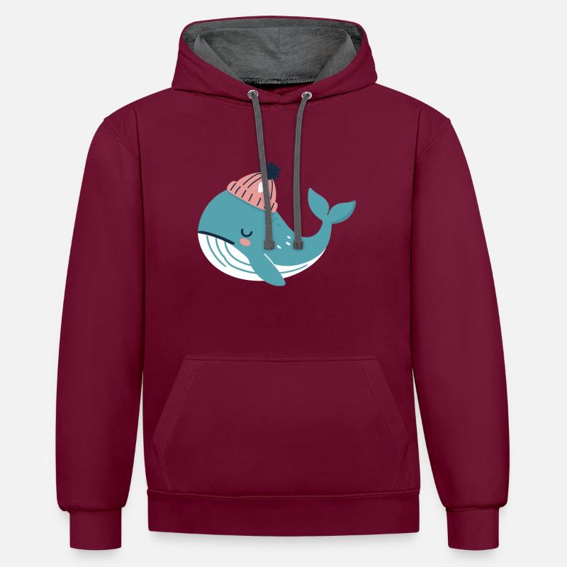 Baleine rêveuse avec bonnet - Sweat à capuche contrasté - bordeaux/anthracite