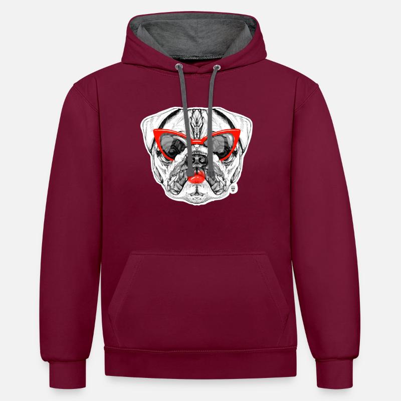 Pug Lady - Sweat à capuche contrasté - bordeaux/anthracite