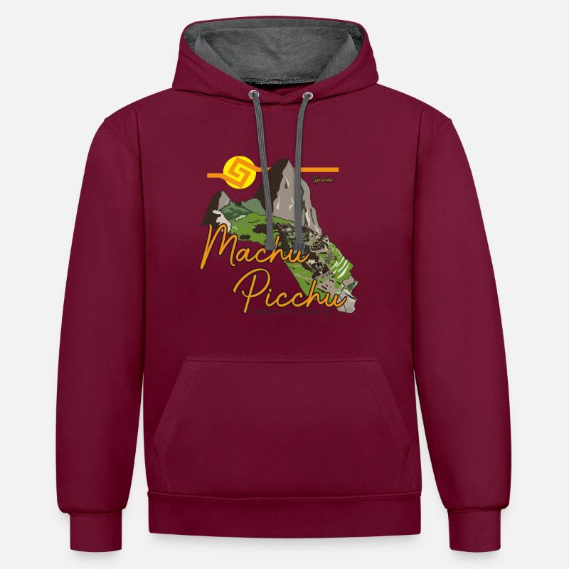 Machu Picchu -Cuzco Pérou - Sweat à capuche contrasté - bordeaux/anthracite
