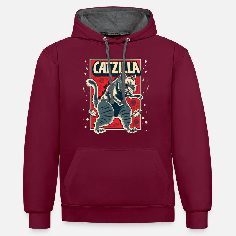 Catzilla - Sweat à capuche contrasté - bordeaux/anthracite