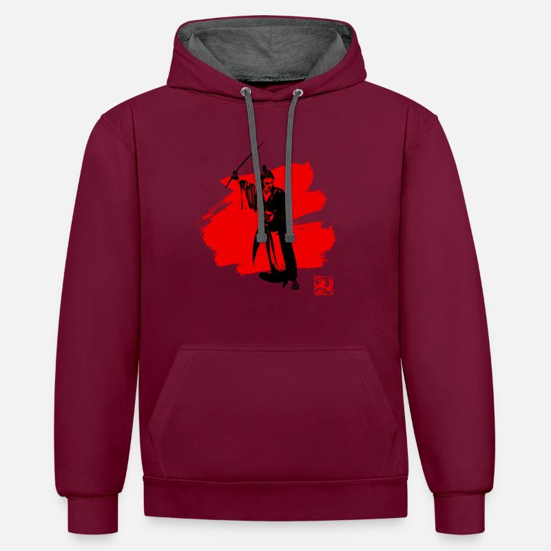 samurai red - Sweat à capuche contrasté - bordeaux/anthracite