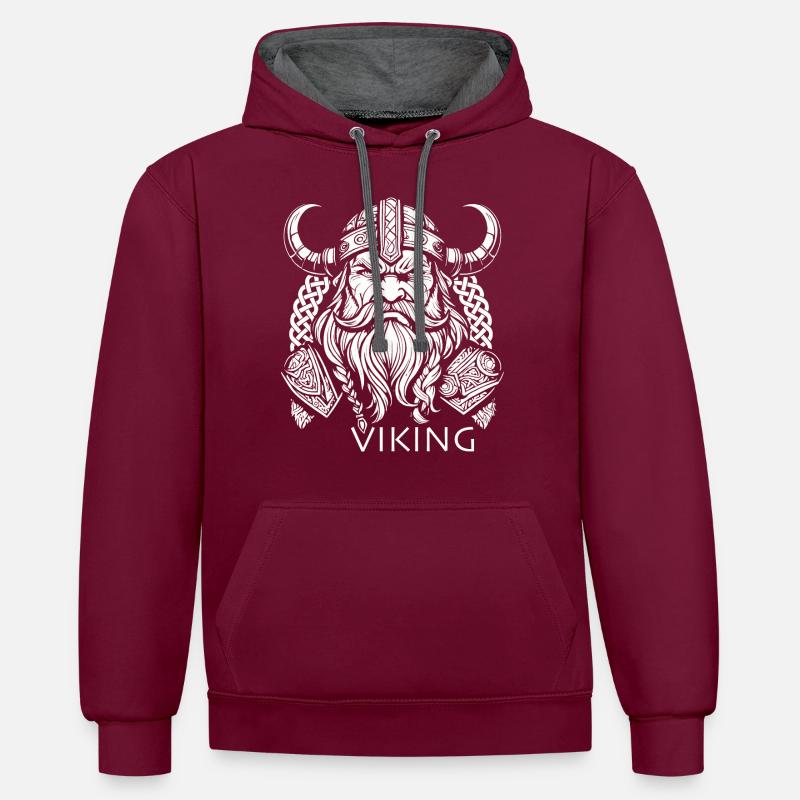 Wikinger - Kontrast-Hoodie - Weinrot/Anthrazit