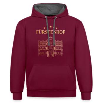 Sturm der Liebe Hotel Fürstenhof Logo Fünf Sterne - Kontrast-Hoodie - Weinrot/Anthrazit - Vorne - Anna (173cm) & Nico (186cm)