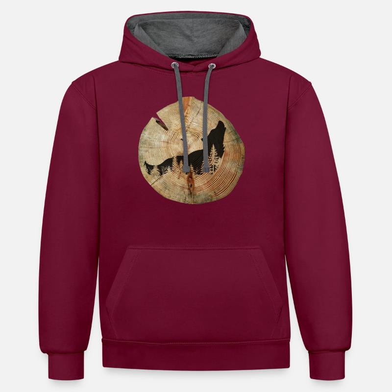Arbre Disc Wolf - Sweat à capuche contrasté - bordeaux/anthracite