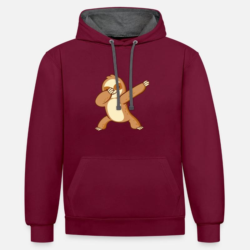 Dabbing Sloth Sloth Kawaii Dancing - Sweat à capuche contrasté - bordeaux/anthracite