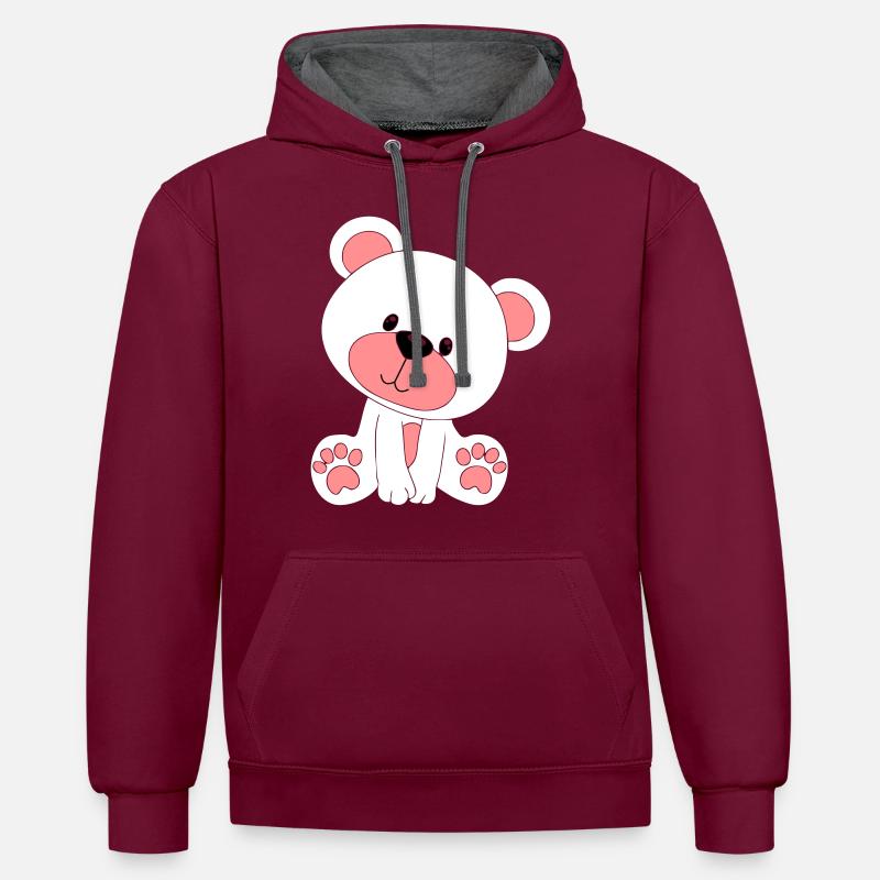 ours en peluche - Sweat à capuche contrasté - bordeaux/anthracite