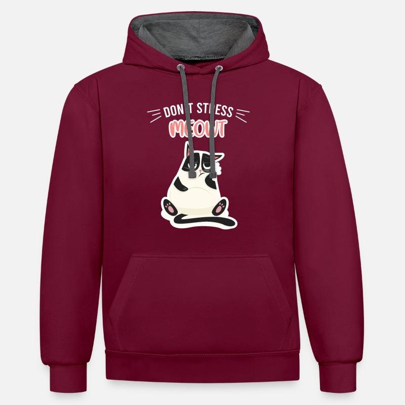 Ne stresse pas le chat - Sweat à capuche contrasté - bordeaux/anthracite