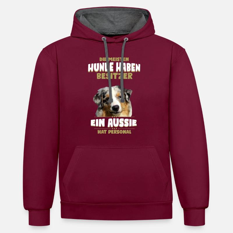 Australian Shepherd - Aussie Hund - Kontrast-Hoodie - Weinrot/Anthrazit