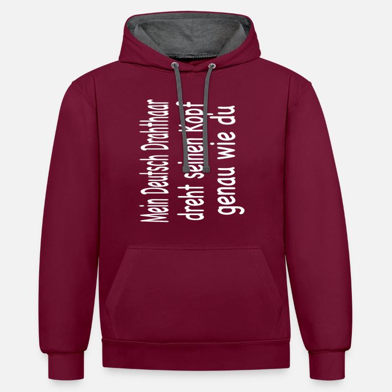 Deutsch Drahthaar Hund - Deutsch Drahthaar - Kontrast-Hoodie - Weinrot/Anthrazit