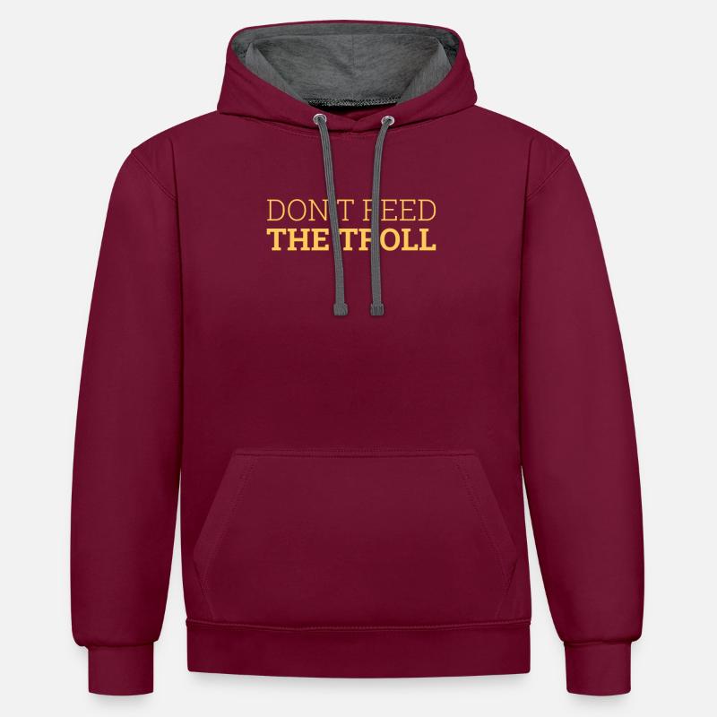 « Feed Troll | Informatique » - Sweat à capuche contrasté - bordeaux/anthracite