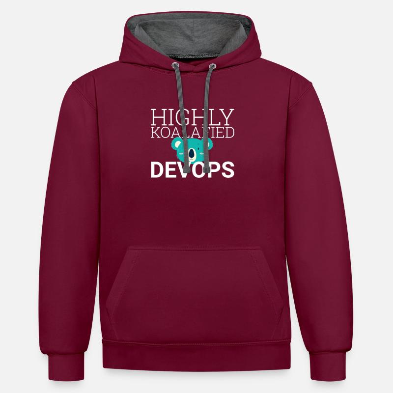 "DevOps Koalafied | Softwareentwicklung" - Kontrast-Hoodie - Weinrot/Anthrazit