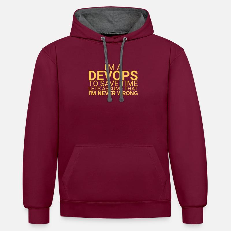 "DevOps Time | Software Development" - Contrast hoodie - burgundy/charcoal