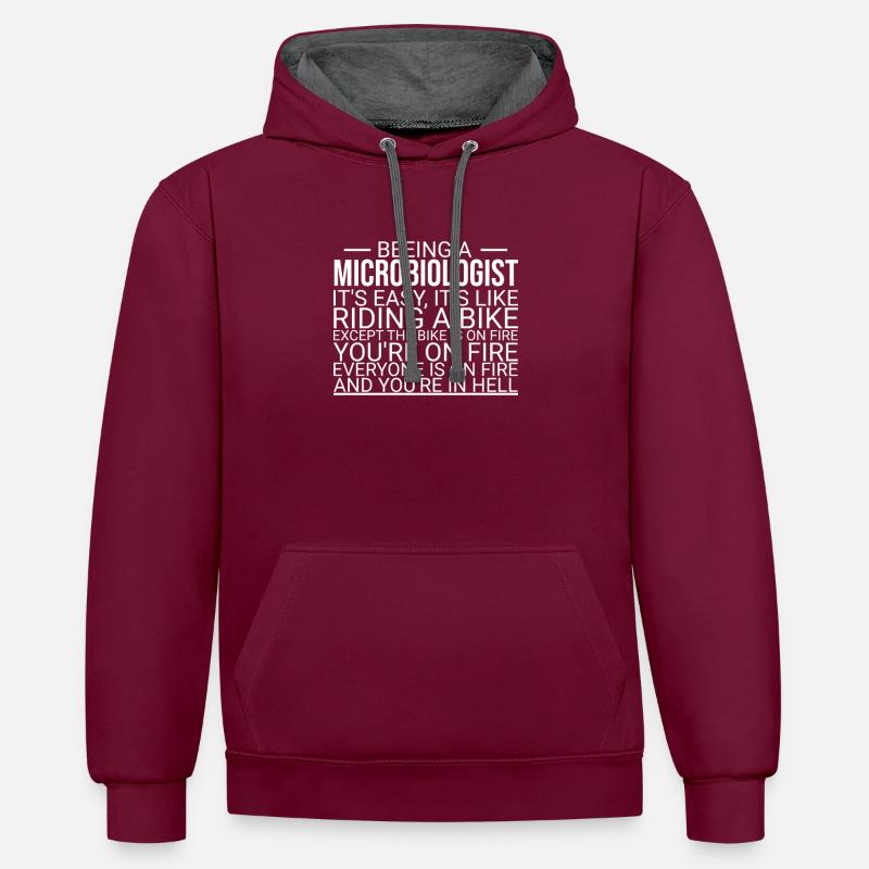 « Microbiologiste Hell | Microbiologie » - Sweat à capuche contrasté - bordeaux/anthracite