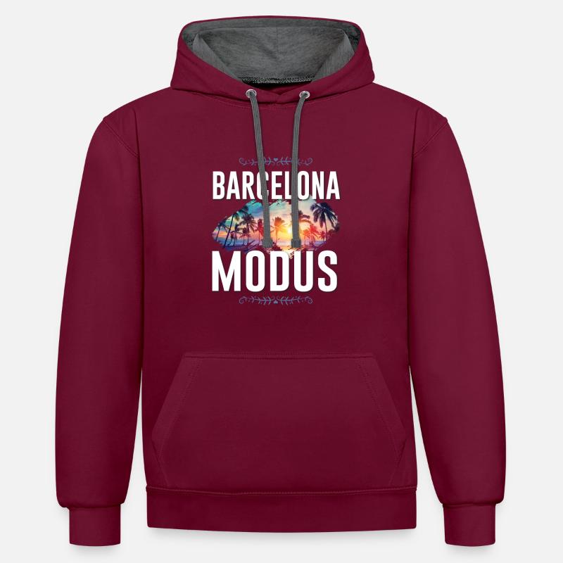 Mode Barcelone - Sweat à capuche contrasté - bordeaux/anthracite