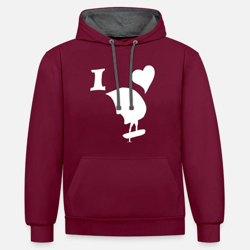 Echte Wingfoil Liebe - Kontrast-Hoodie - Weinrot/Anthrazit