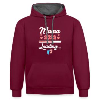 Mama 2022 Mutter Eltern Nachwuchs Schwanger - Kontrast-Hoodie - Weinrot/Anthrazit - Vorne - Anna (173cm) & Nico (186cm)
