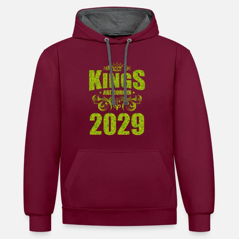 les rois naissent en 2029 - Sweat à capuche contrasté - bordeaux/anthracite