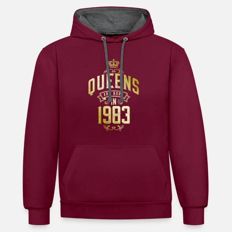 Queens nés en 1983 - Sweat à capuche contrasté - bordeaux/anthracite