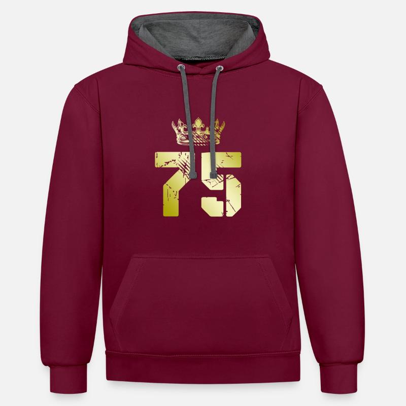 75 Couronne numérique - Sweat à capuche contrasté - bordeaux/anthracite