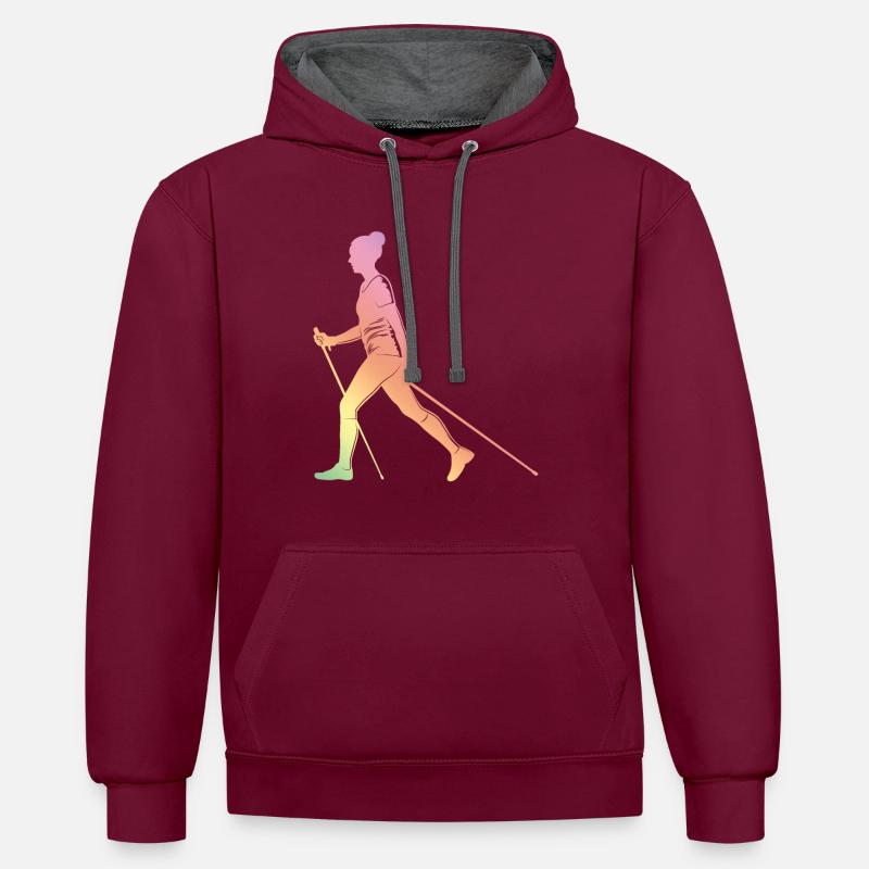Silhouette de marche nordique - Sweat à capuche contrasté - bordeaux/anthracite