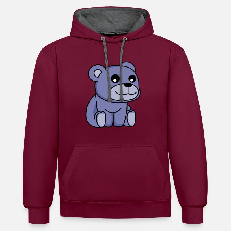 Bär Comic - Kontrast-Hoodie - Weinrot/Anthrazit