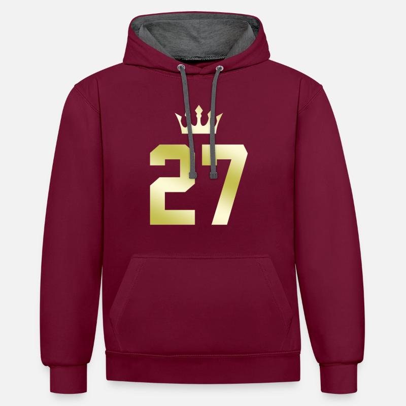 27 Couronne numérique - Sweat à capuche contrasté - bordeaux/anthracite