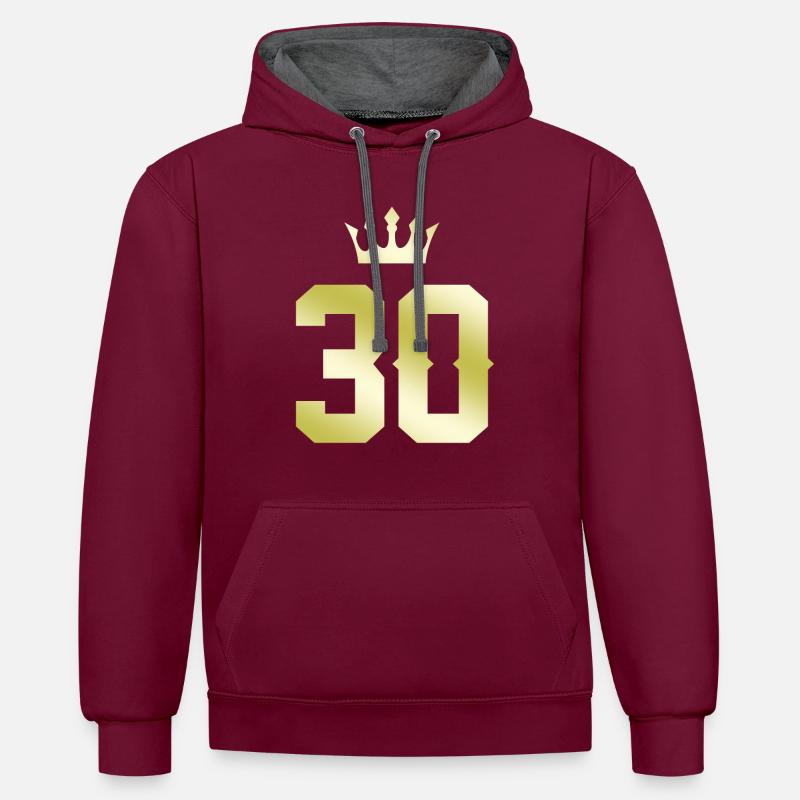 30 Couronne numérique - Sweat à capuche contrasté - bordeaux/anthracite