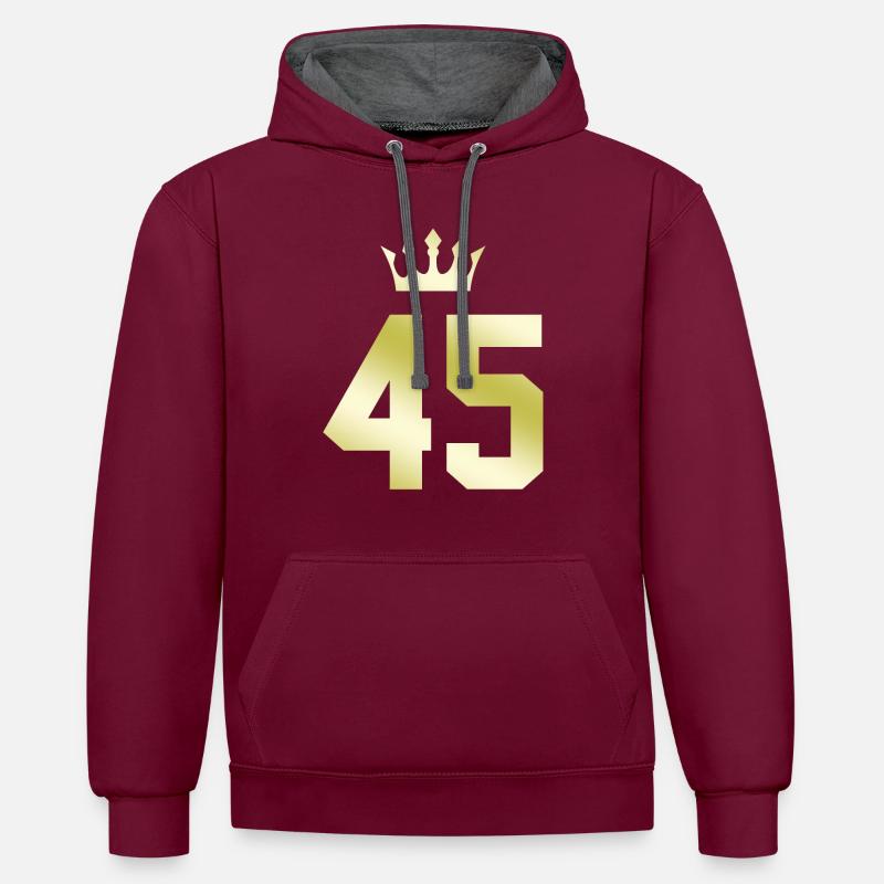 45 Couronne numérique - Sweat à capuche contrasté - bordeaux/anthracite