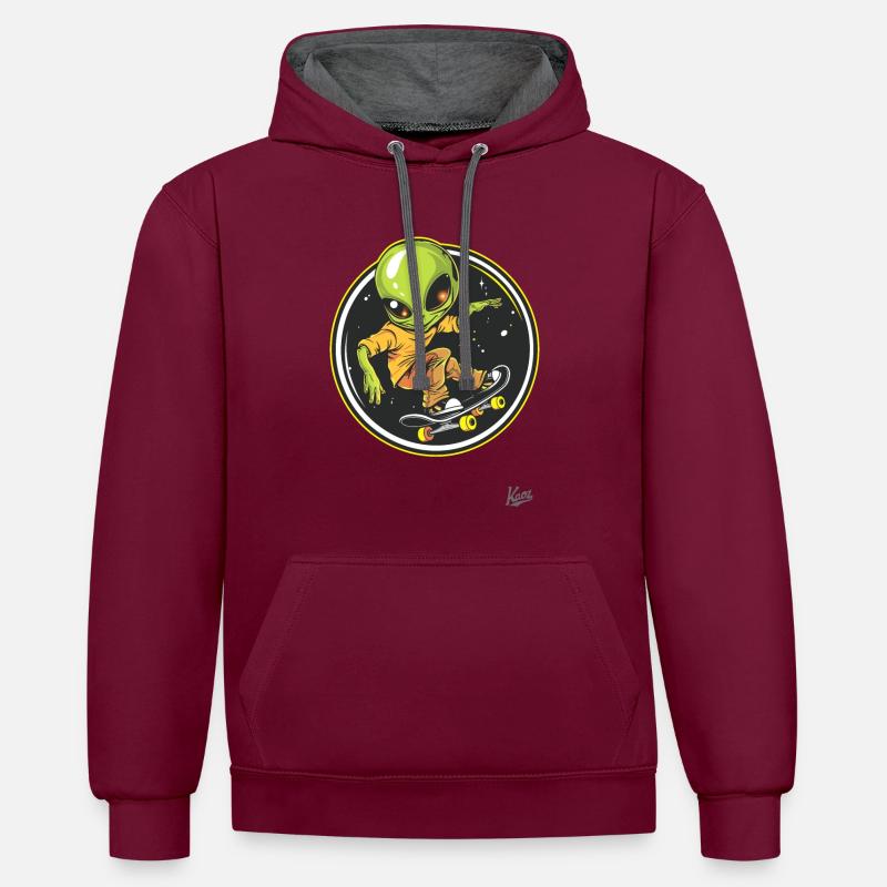 Extraterrestre du skateboard - Sweat à capuche contrasté - bordeaux/anthracite