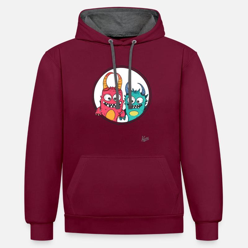 Drôles d’amis monstres - Sweat à capuche contrasté - bordeaux/anthracite
