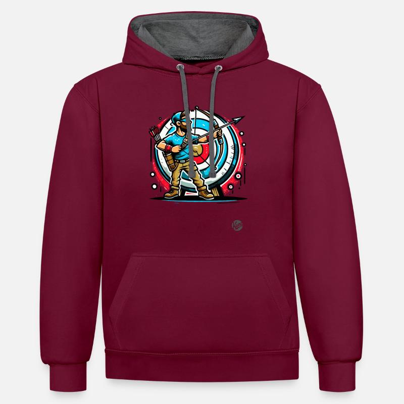 Super Archer – Arc et flèches - Sweat à capuche contrasté - bordeaux/anthracite
