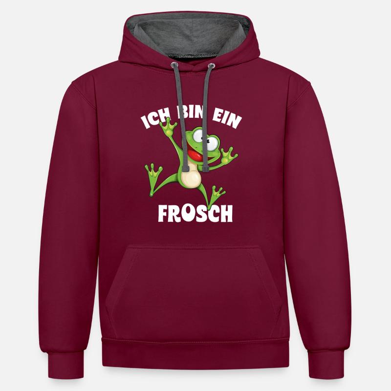 Je suis une grenouille - Sweat à capuche contrasté - bordeaux/anthracite