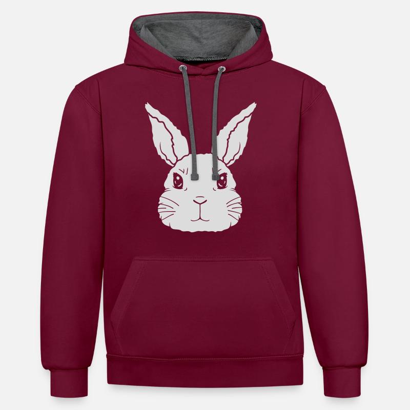 Petit visage de lapin mignon - Sweat à capuche contrasté - bordeaux/anthracite