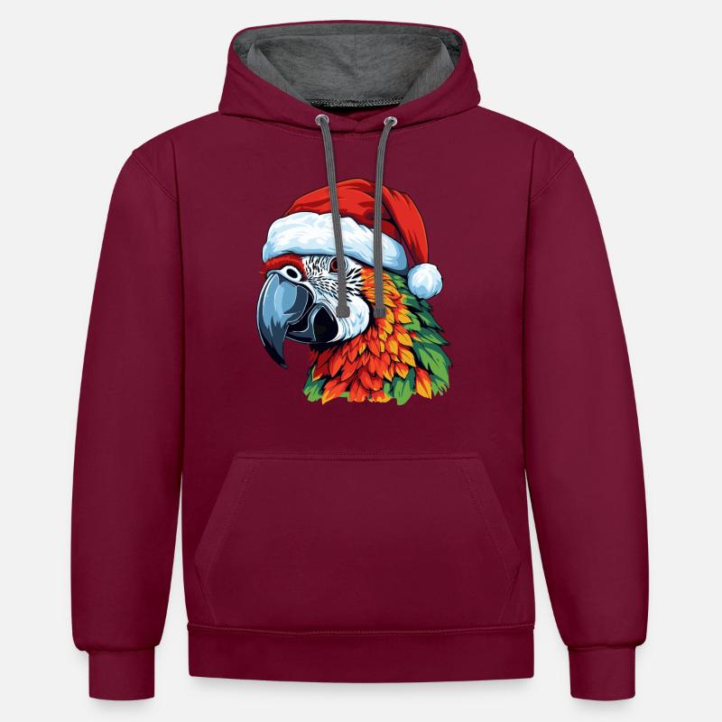Tête d’animal de Noël perroquet - Sweat à capuche contrasté - bordeaux/anthracite