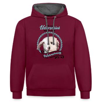 Unterschied Wahrnehmung Vegan - Kontrast-Hoodie - Weinrot/Anthrazit - Vorne - Anna (173cm) & Nico (186cm)