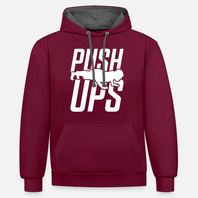push ups pompes gym - Sweat à capuche contrasté - bordeaux/anthracite