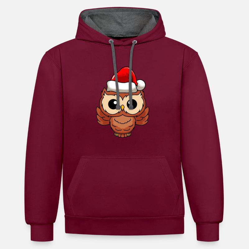 Eule Comic Weihnachten - Kontrast-Hoodie - Weinrot/Anthrazit