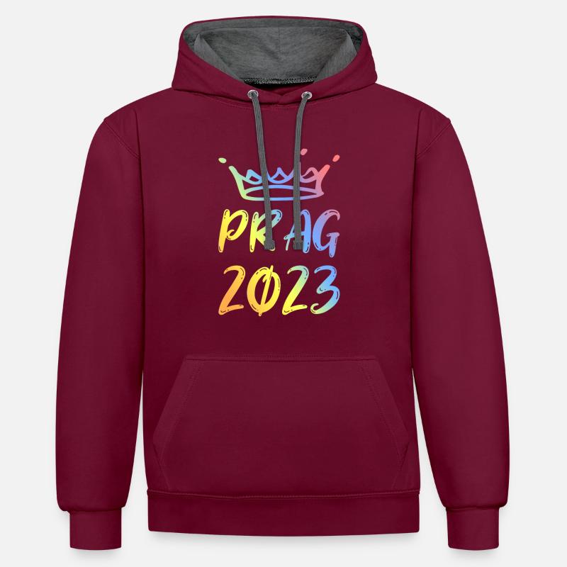 Prague 2023 - Sweat à capuche contrasté - bordeaux/anthracite